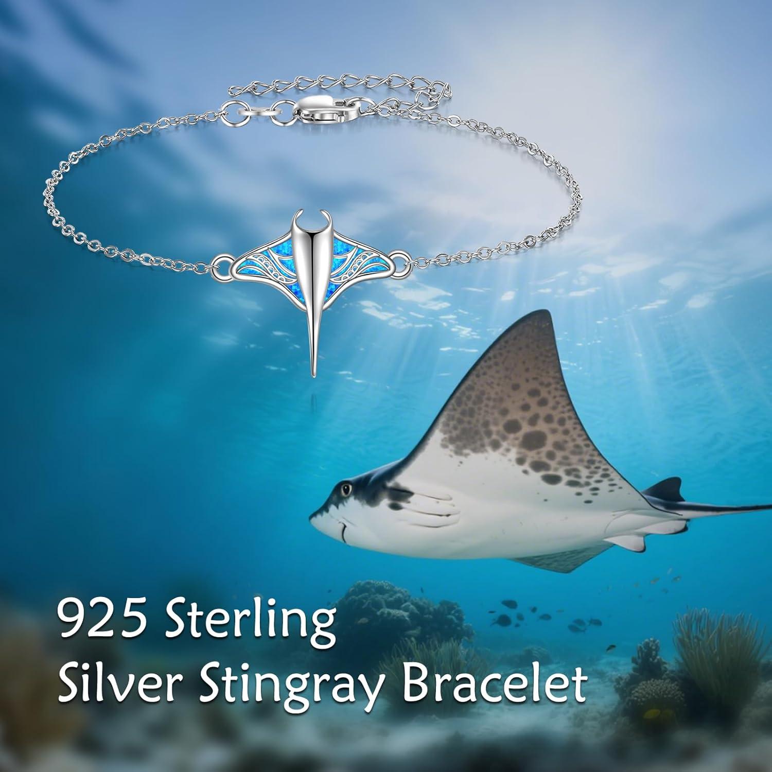 image:imageYFN Stingray Bracelet Sterling Silver Blue Opal Manta Ray Charm Bracelet Stingray Jewelry for Women Manta Ray Gifts for Mom
