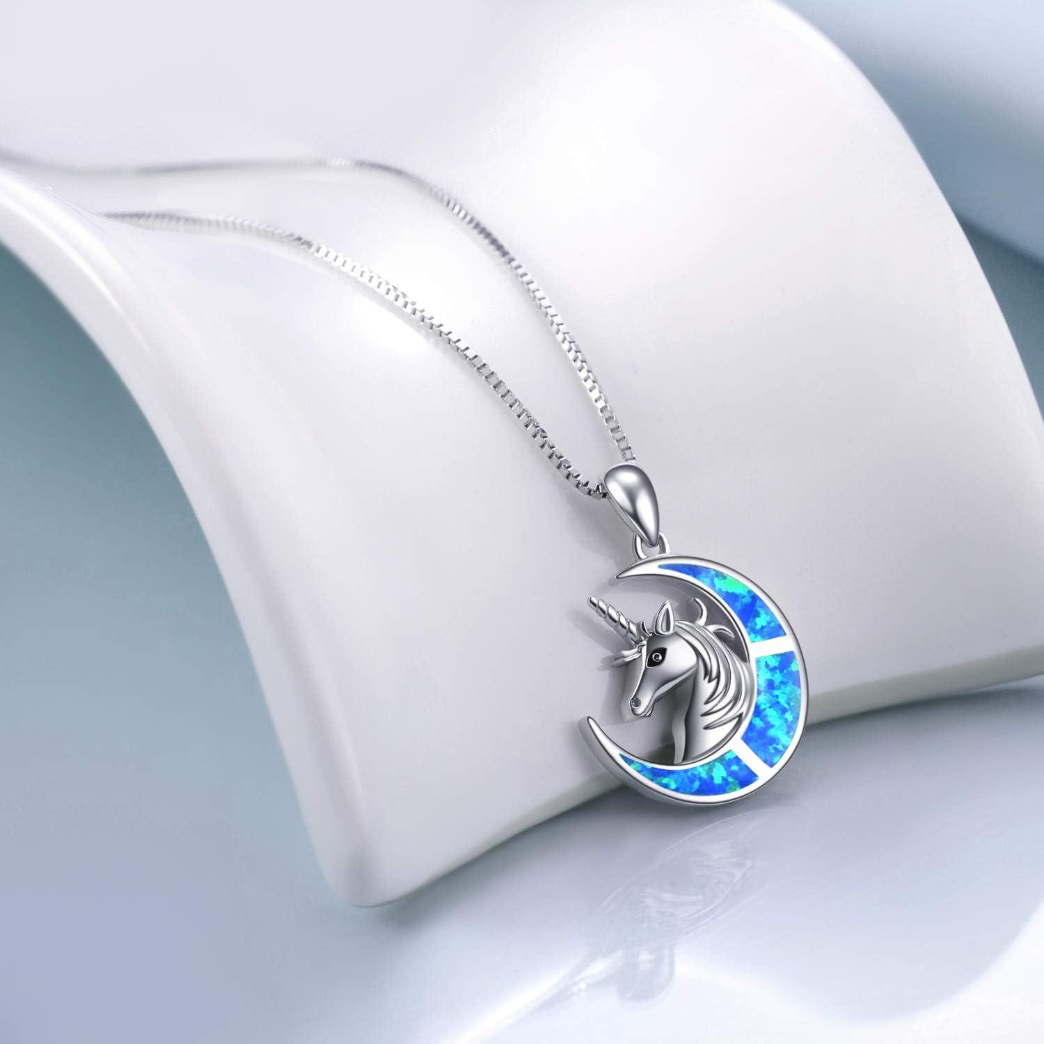 image:imageYFN Unicorn Gifts Created Opal Pendant Necklace 925 Sterling Silver Unicorn Jewelry for WomenBlue Opal Unicorn Necklace