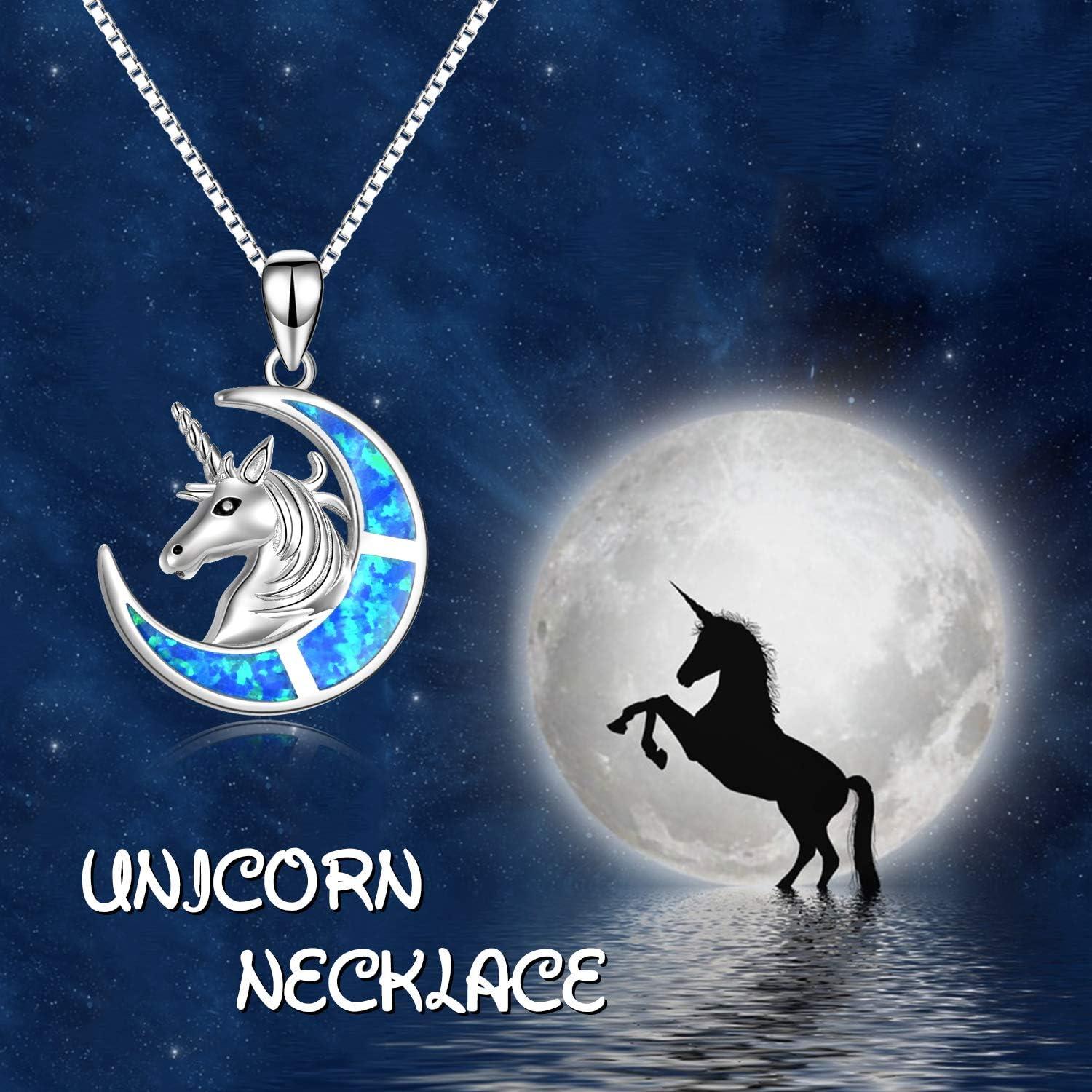 image:imageYFN Unicorn Gifts Created Opal Pendant Necklace 925 Sterling Silver Unicorn Jewelry for WomenBlue Opal Unicorn Necklace