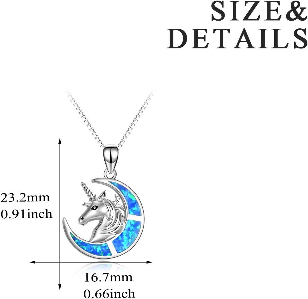 image:imageYFN Unicorn Gifts Created Opal Pendant Necklace 925 Sterling Silver Unicorn Jewelry for WomenBlue Opal Unicorn Necklace