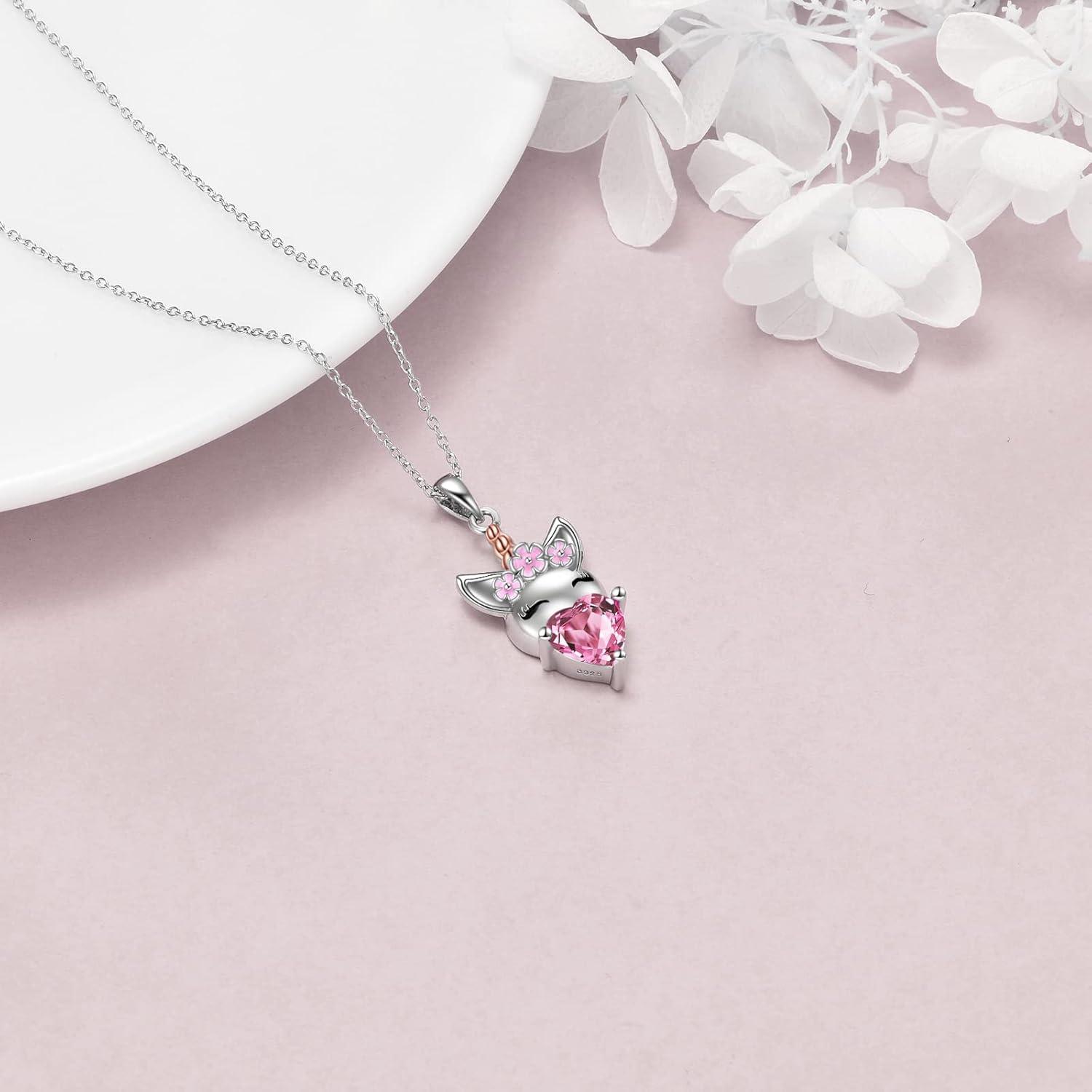 image:imageYFN Unicorns Gifts for Women Unicorn Pendant Necklace 925 Sterling Silver Unicorn Jewelry for MomPink