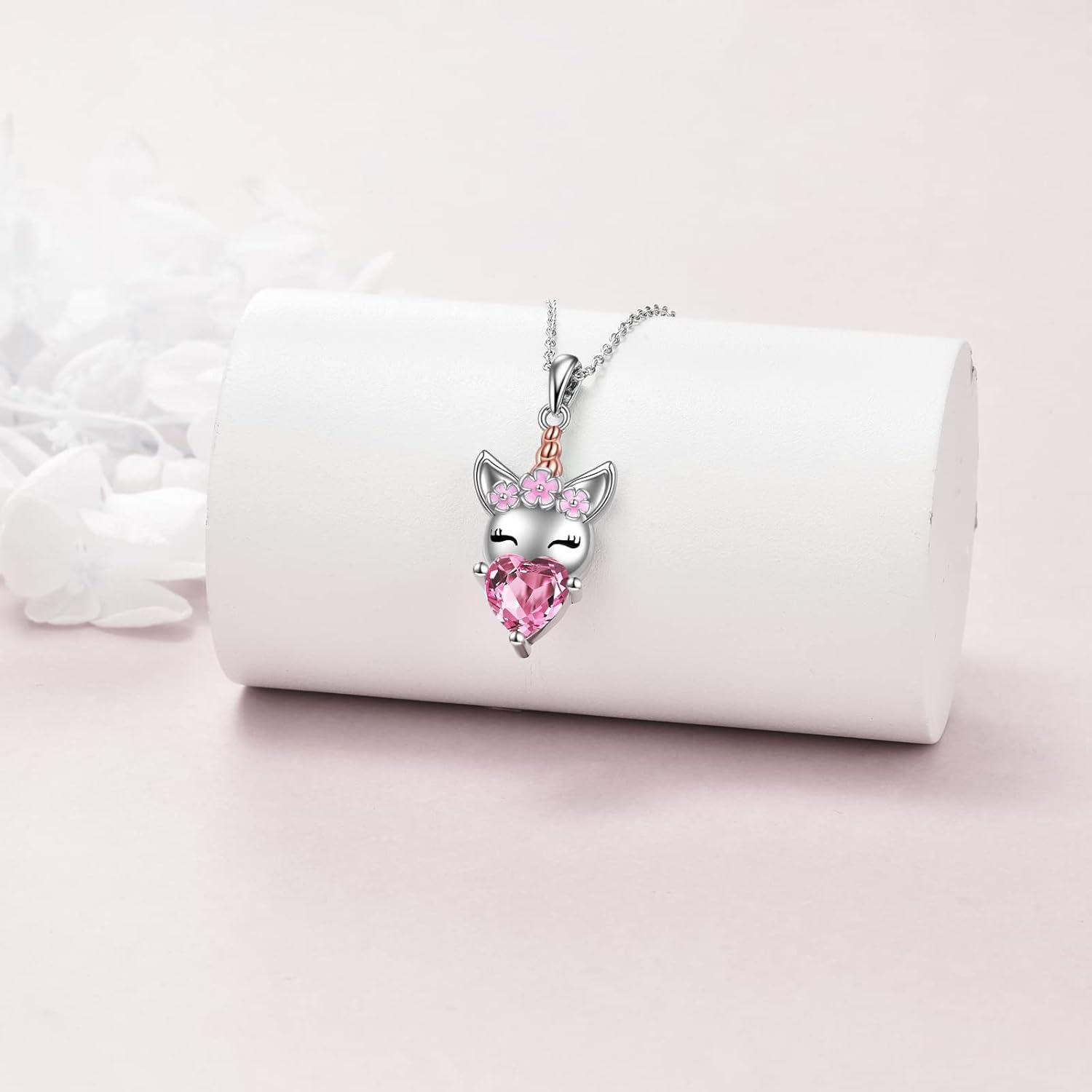 image:imageYFN Unicorns Gifts for Women Unicorn Pendant Necklace 925 Sterling Silver Unicorn Jewelry for MomPink