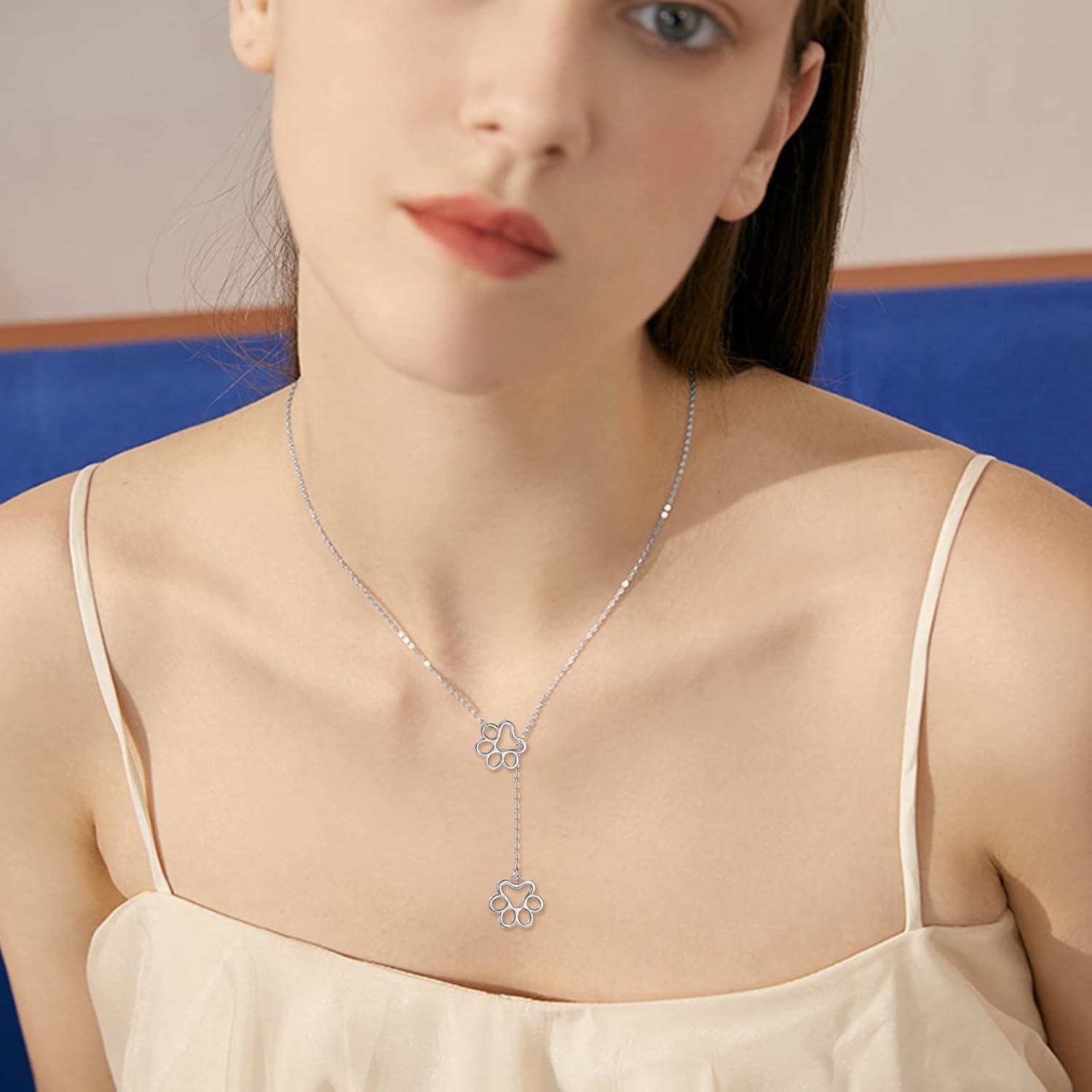 image:imageYFN Veterinarian Gifts 925 Sterling Silver Paw Print Y Necklace for Women Veterinary Student Graduation Jewelry for Christmas Valentines Day Mothers Day Birthday Gift Box IncludedA02 Paw Prints Lariat