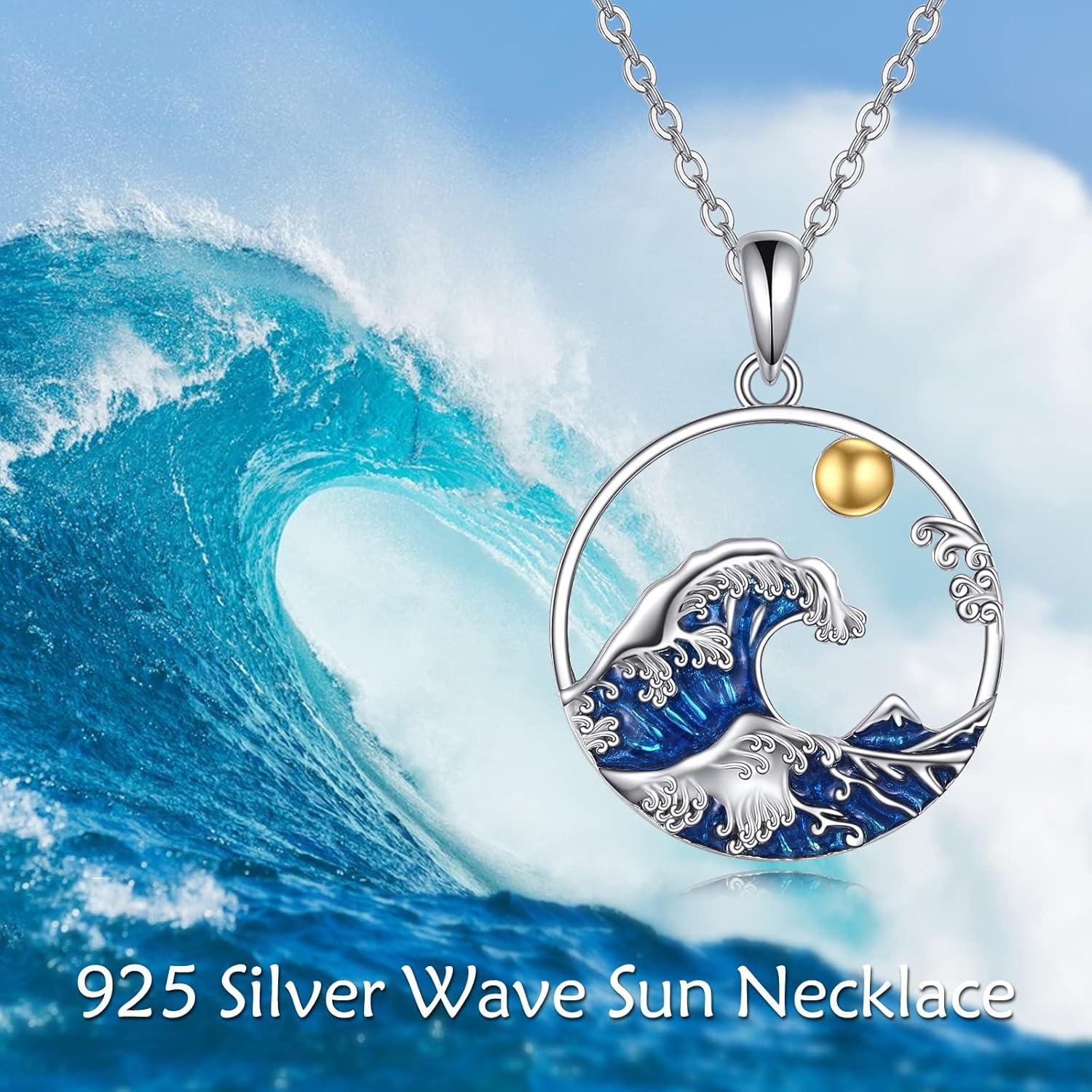 image:imageYFN Wave Necklace Sterling Silver Ocean Wave Pendant Necklace Beach Jewelry for Women GiftsBlue Wave Necklace