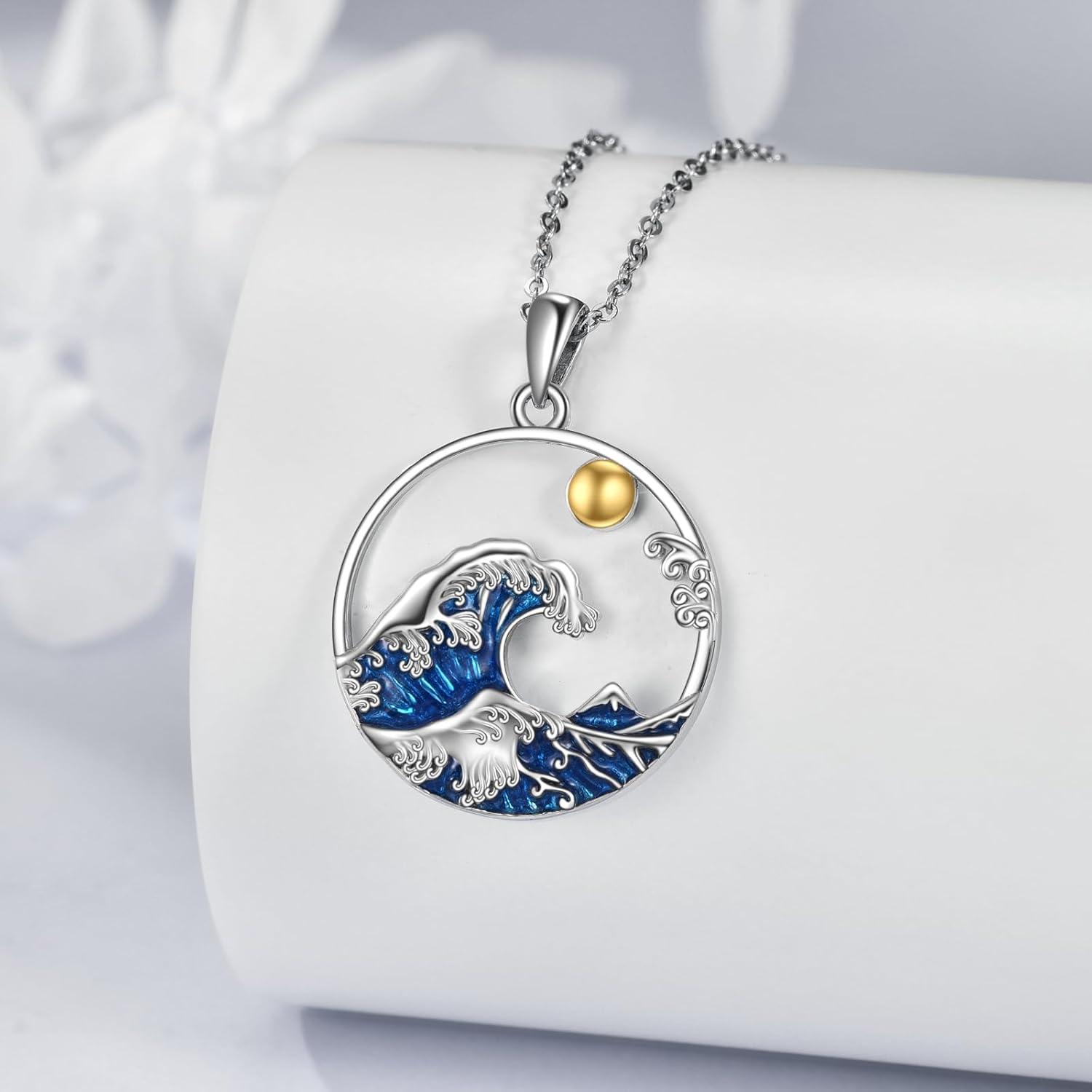 image:imageYFN Wave Necklace Sterling Silver Ocean Wave Pendant Necklace Beach Jewelry for Women GiftsBlue Wave Necklace