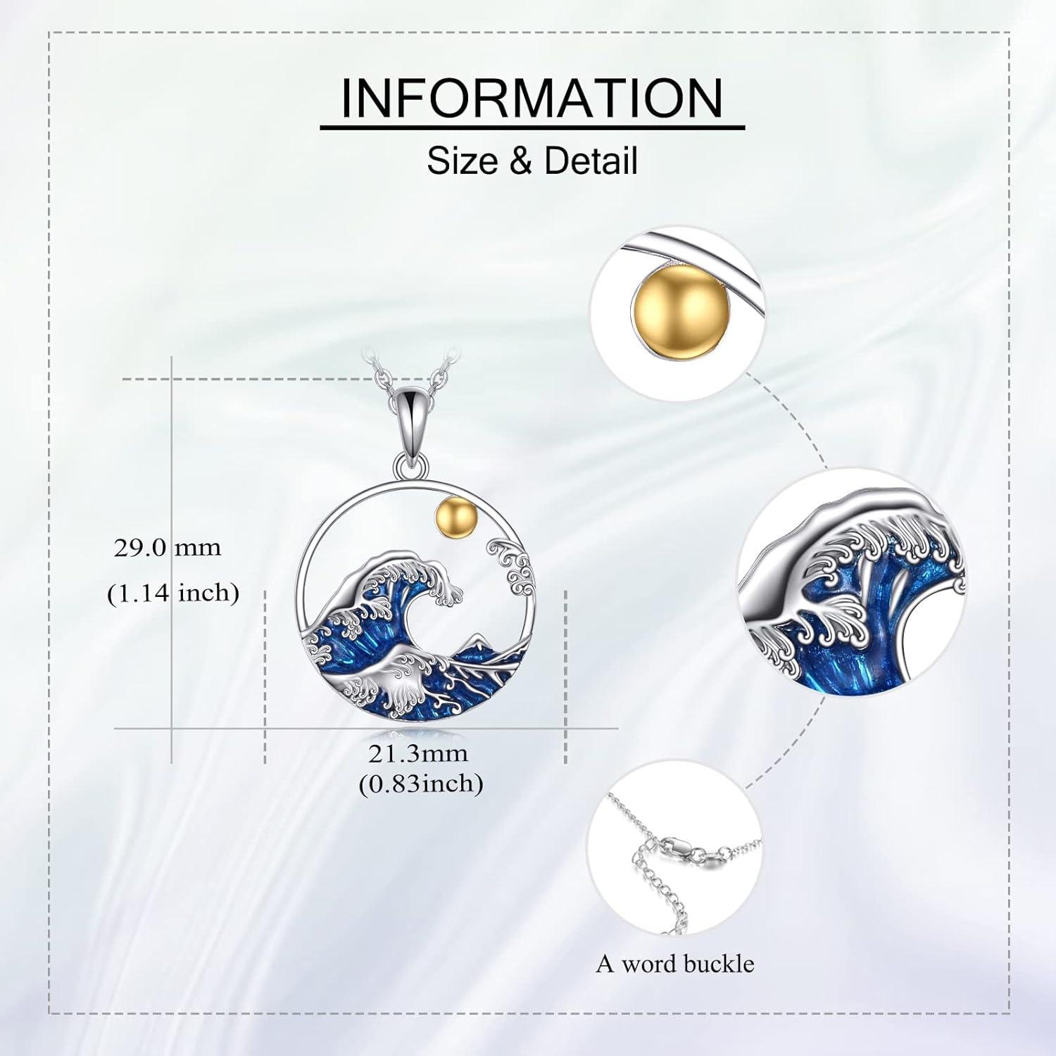 image:imageYFN Wave Necklace Sterling Silver Ocean Wave Pendant Necklace Beach Jewelry for Women GiftsBlue Wave Necklace