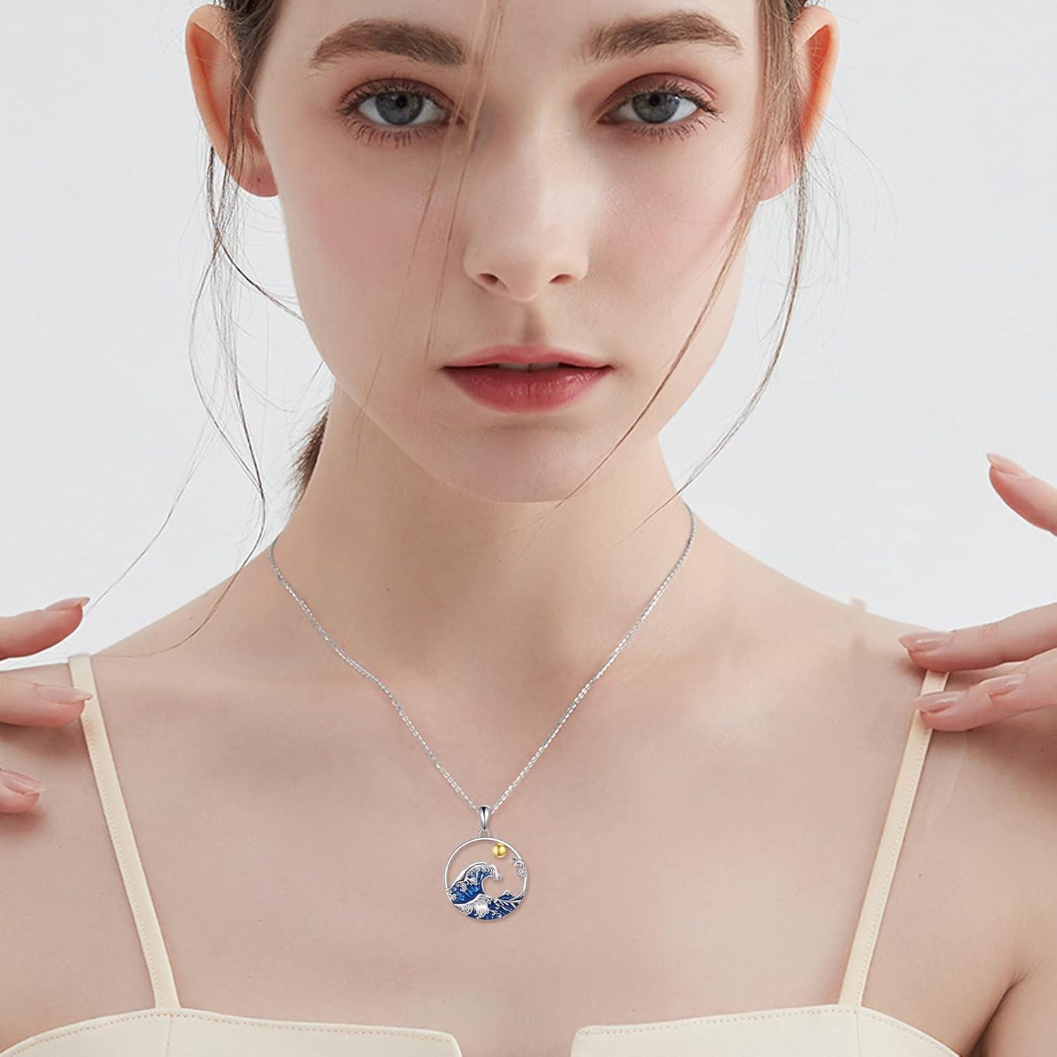 image:imageYFN Wave Necklace Sterling Silver Ocean Wave Pendant Necklace Beach Jewelry for Women GiftsBlue Wave Necklace