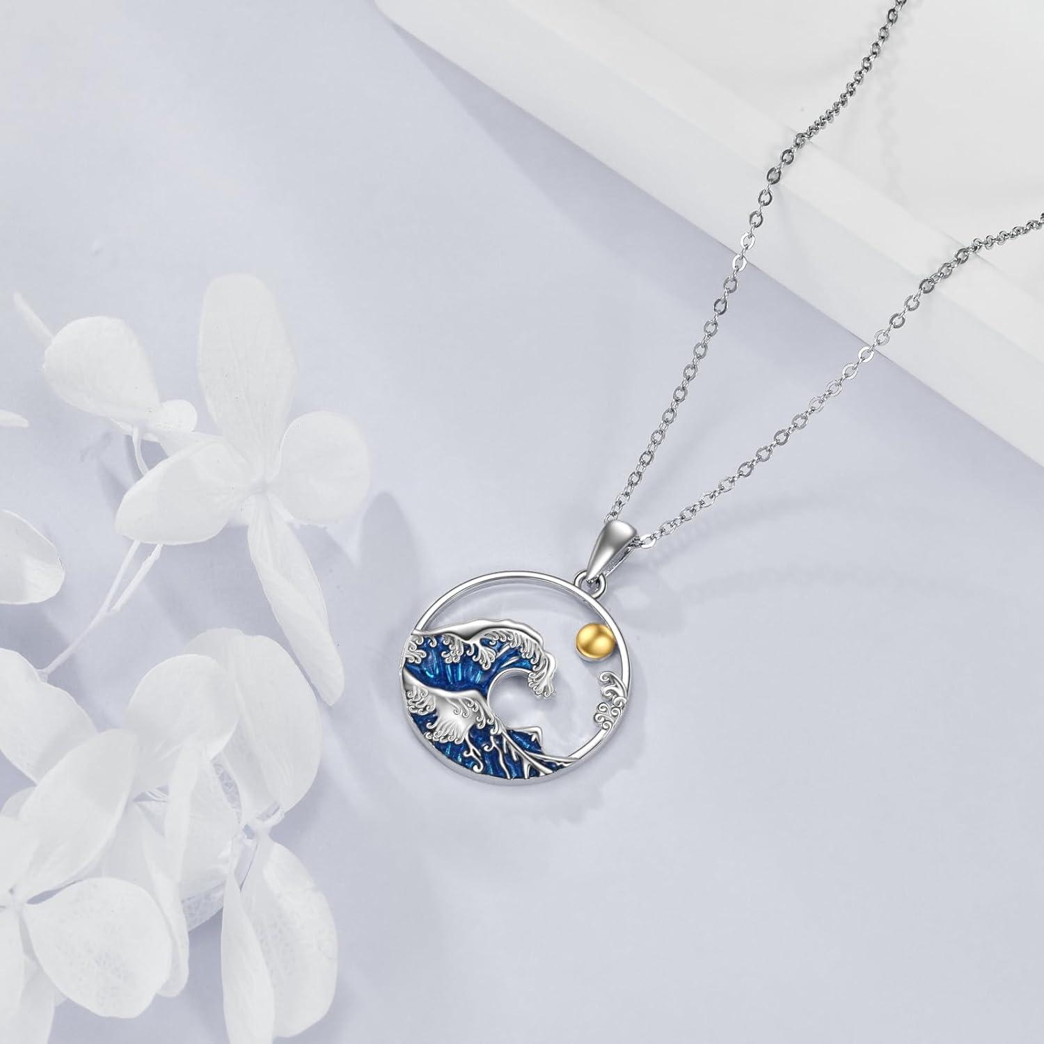 image:imageYFN Wave Necklace Sterling Silver Ocean Wave Pendant Necklace Beach Jewelry for Women GiftsBlue Wave Necklace