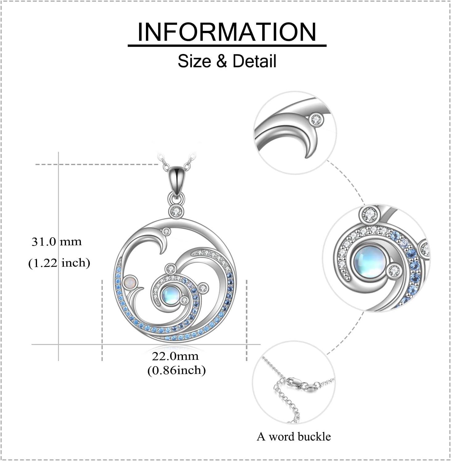 image:imageYFN Wave Necklace Sterling Silver Ocean Wave Pendant Necklace Beach Jewelry for Women GiftsMoonstone Wave