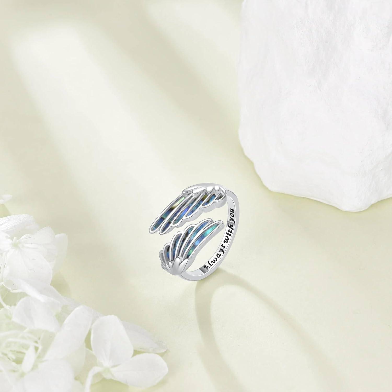 image:imageYFN Wing Ring Sterling Silver Angel Wing Adjustable Ring Size 7 Abalone Always With You Jewelry Gifts for Women