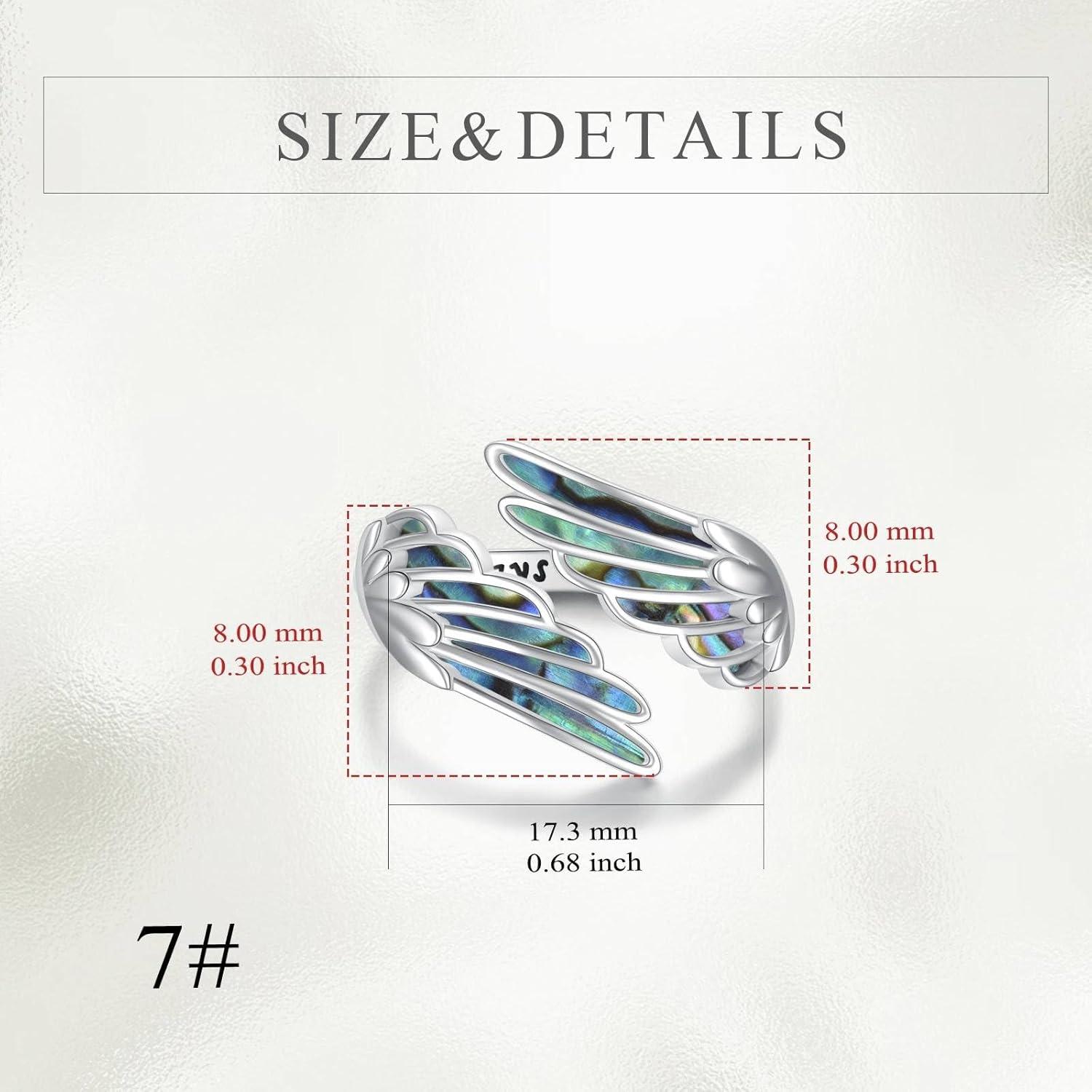 image:imageYFN Wing Ring Sterling Silver Angel Wing Adjustable Ring Size 7 Abalone Always With You Jewelry Gifts for Women
