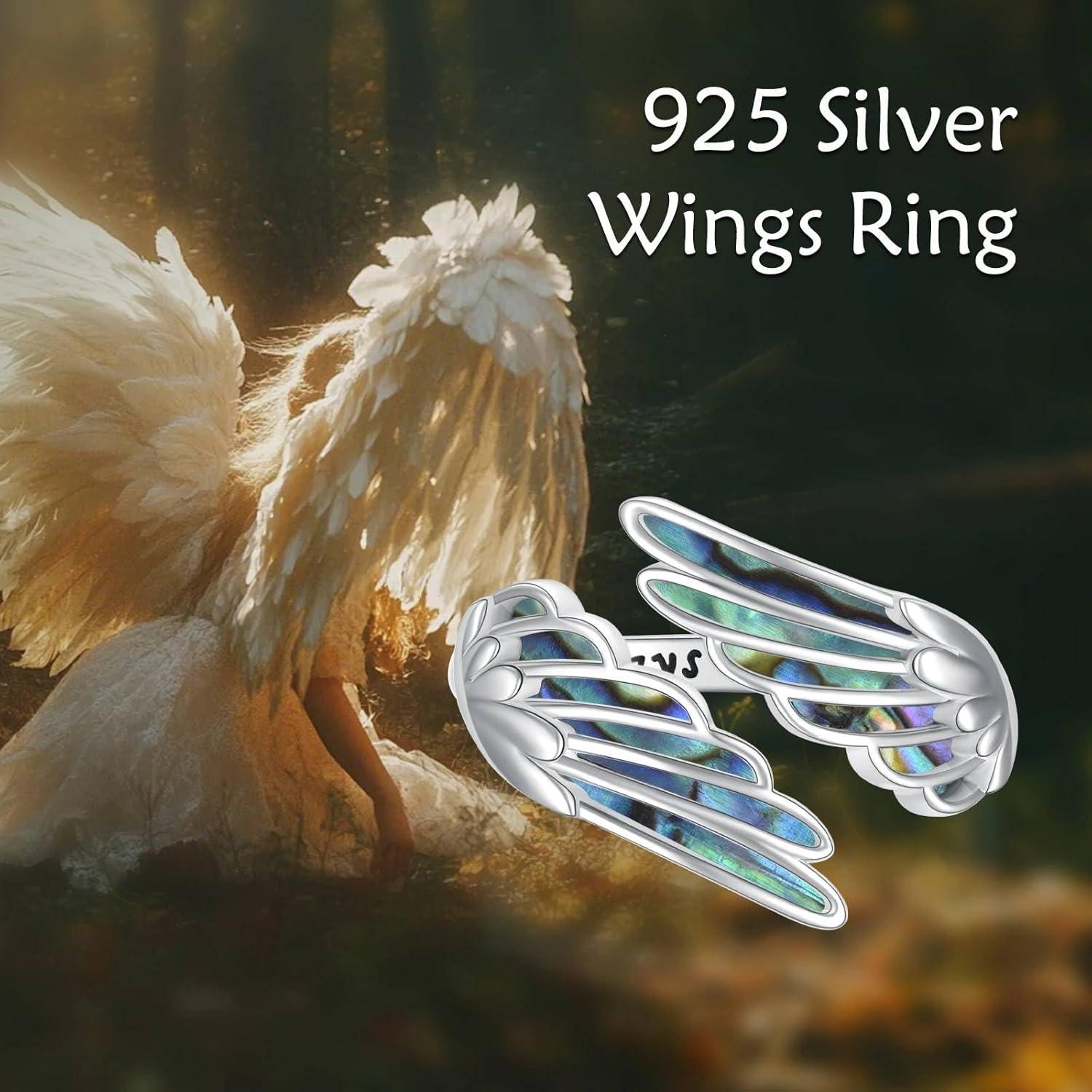 image:imageYFN Wing Ring Sterling Silver Angel Wing Adjustable Ring Size 7 Abalone Always With You Jewelry Gifts for Women