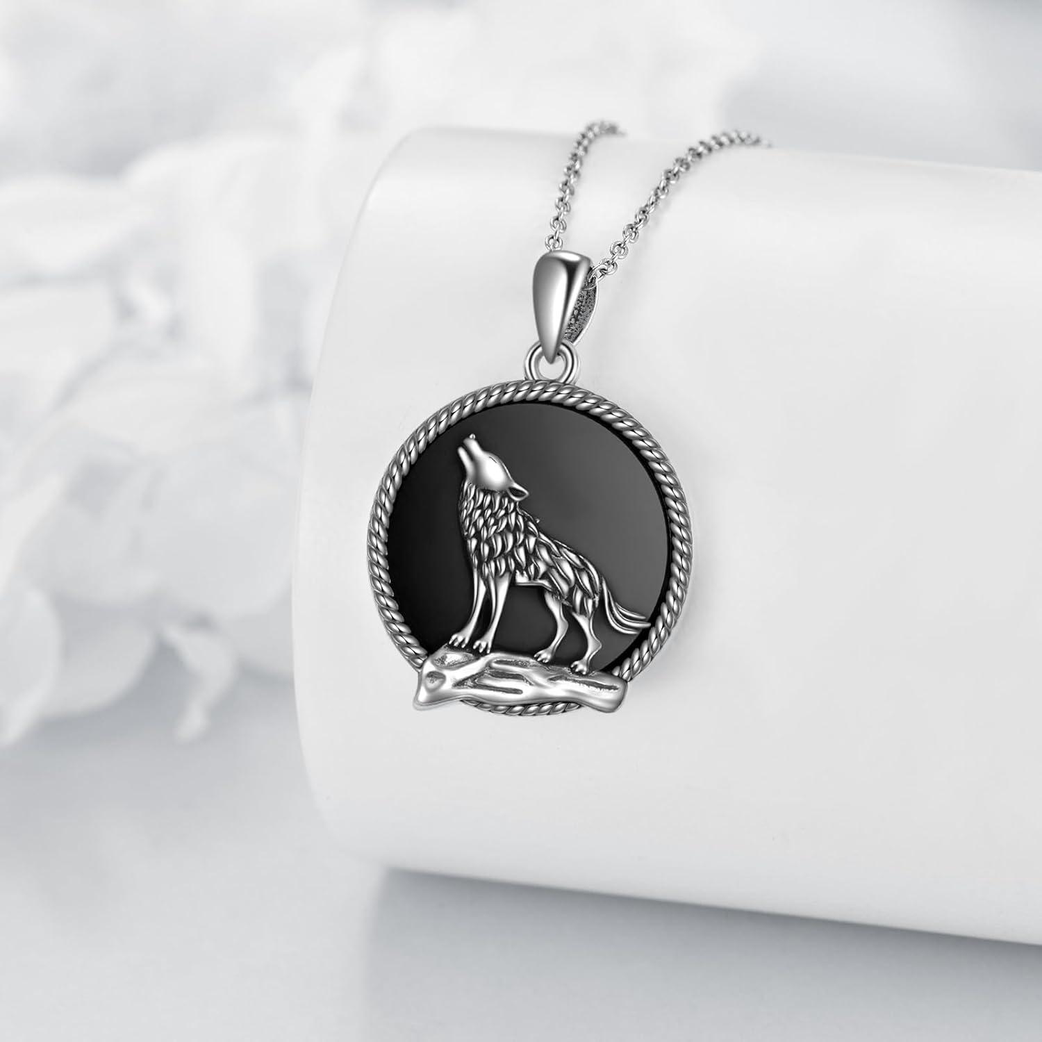 image:imageYFN Wolf Necklace Gifts for Men Women Sterling Silver Opal Moon Wolfs Jewelry Birthday 182Black Wolf Necklace