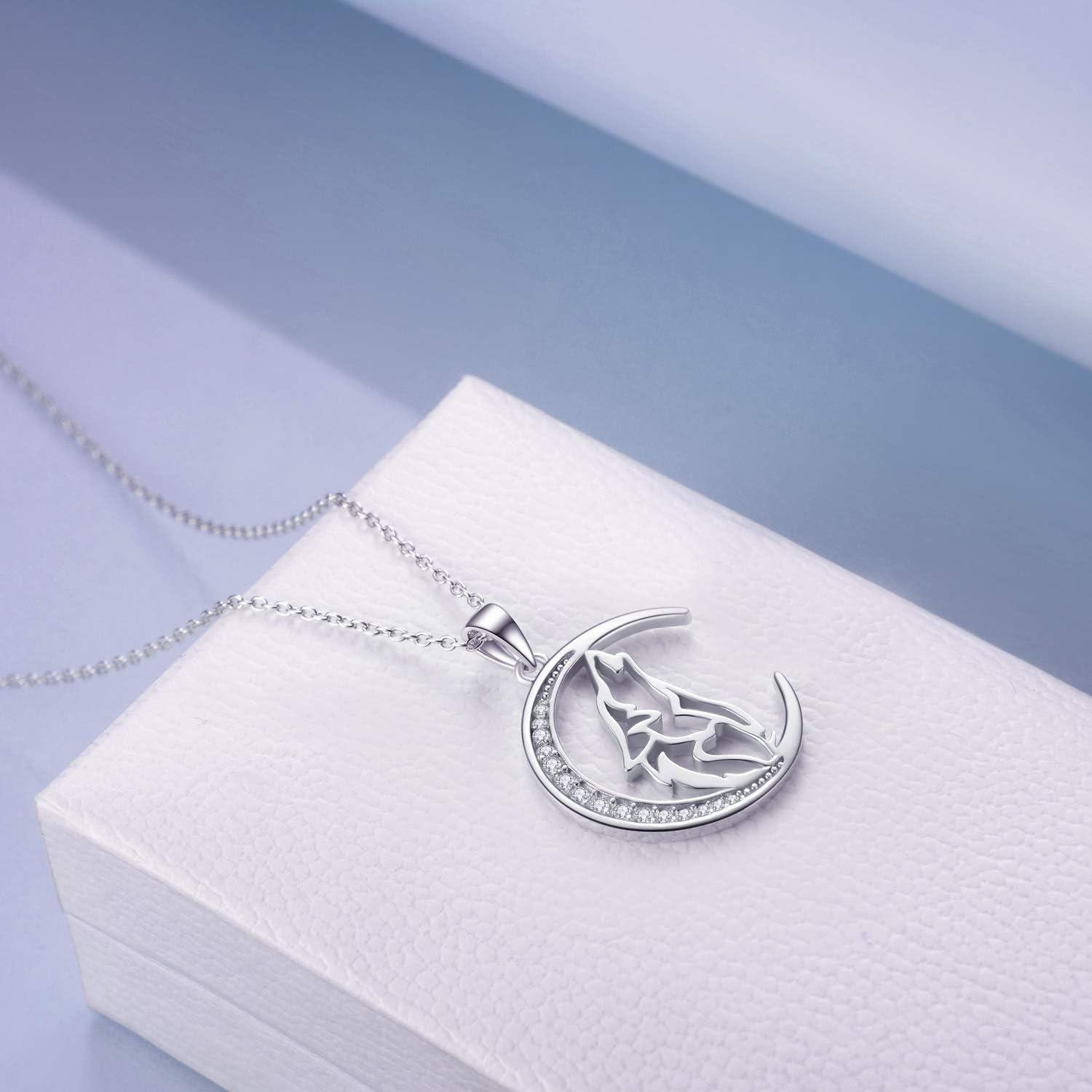 image:imageYFN Wolf Pendant Necklace 925 Sterling Silver Cubic Zirconial Wolf Moon Necklace 18 Birthday Day Jewelry for Girlfriend WifeCrescent Moon Wolf Necklace