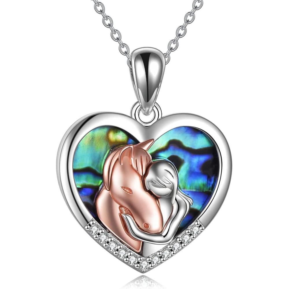 image:imageYFN Abalone Horse Pendant Necklace Jewelry 925 Sterling Silver Women Embrace Horse Gift for Women