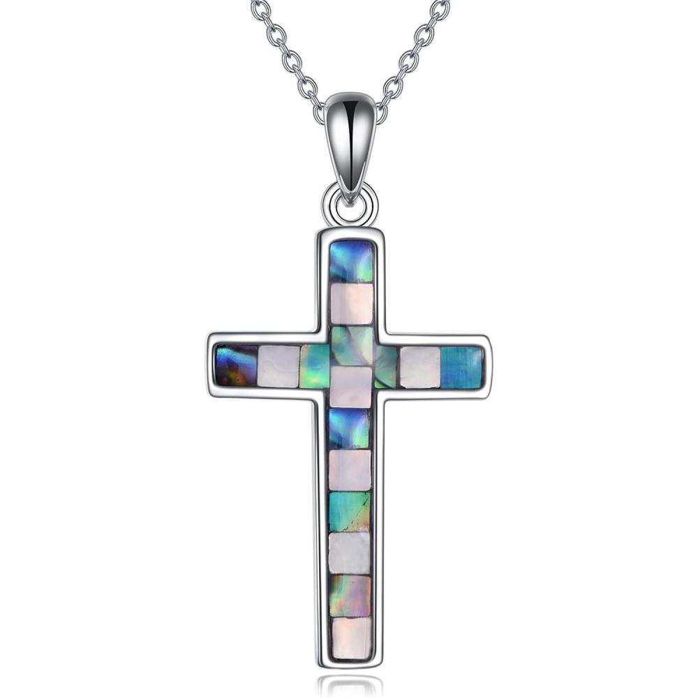 image:imageYFN Cross Necklace 925 Sterling Silver Celtic Knot Cross Infinity Heart Love Pendant Necklace 18Abalone Cross Necklace
