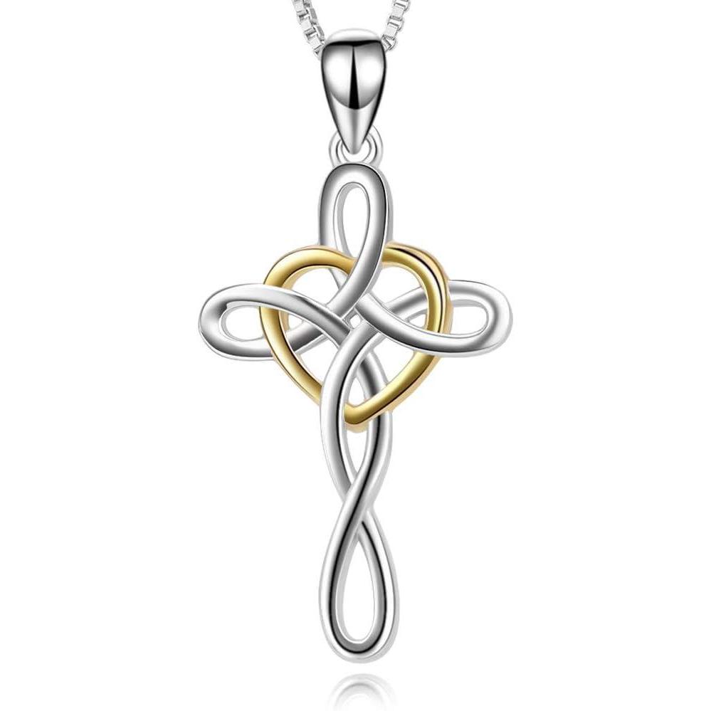 image:imageYFN Cross Necklace 925 Sterling Silver Celtic Knot Cross Infinity Heart Love Pendant Necklace 18God Heart Cross Necklace