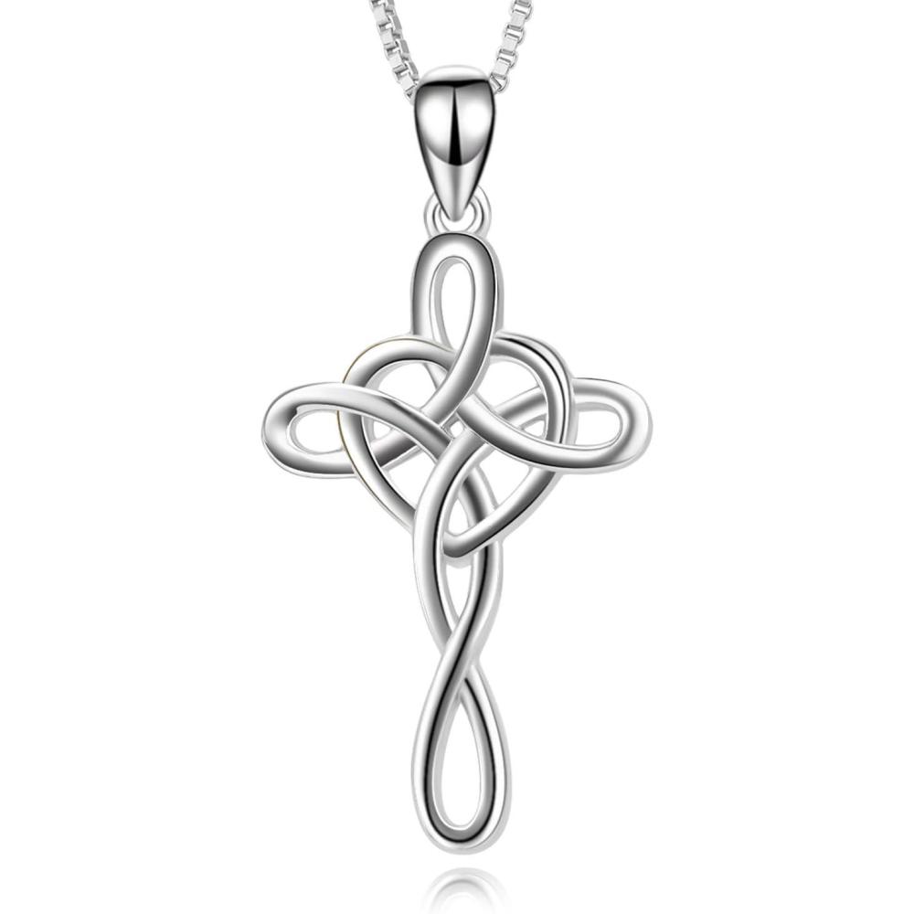image:imageYFN Cross Necklace 925 Sterling Silver Celtic Knot Cross Infinity Heart Love Pendant Necklace 18Silver Celtic Knot Cross Necklace