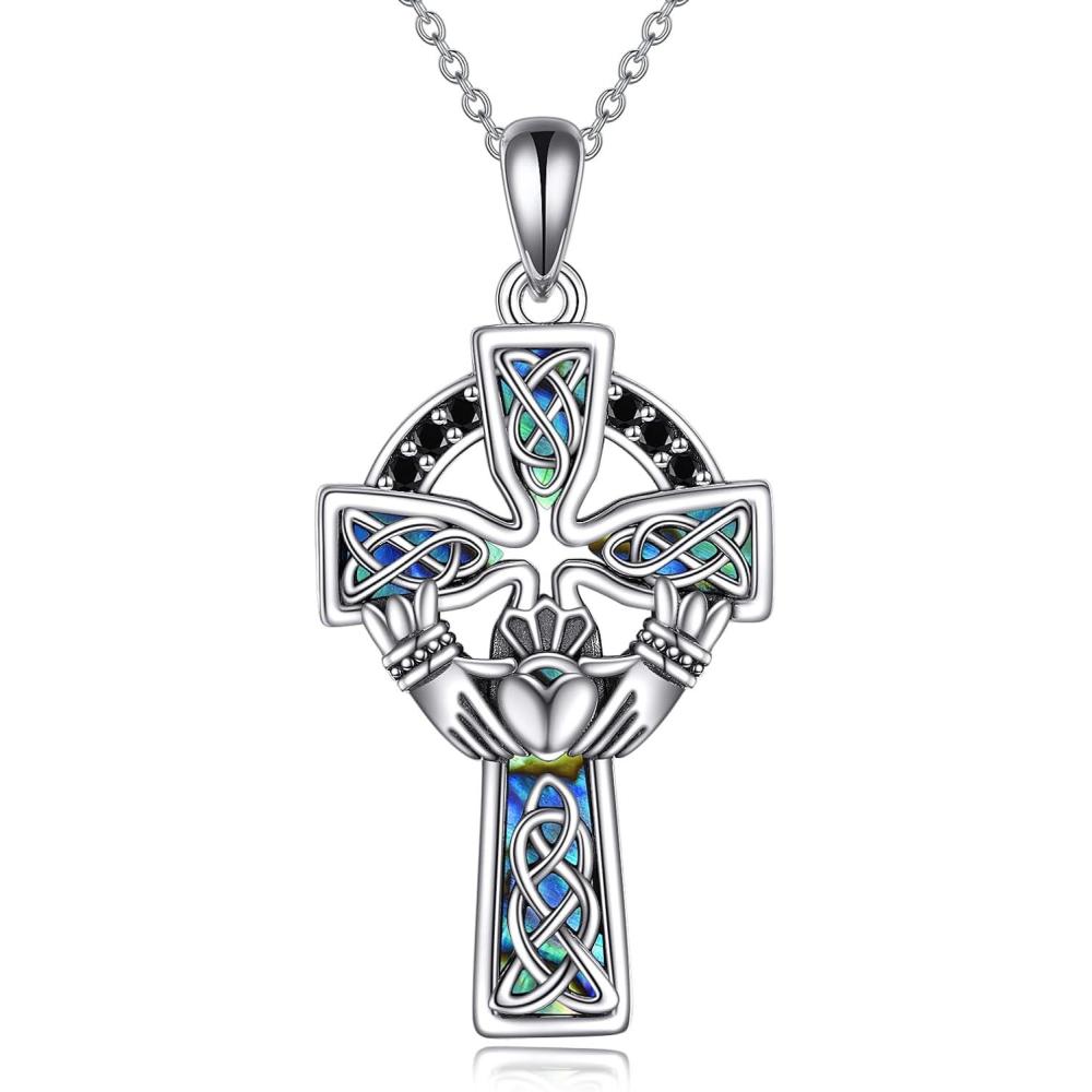 image:imageYFN Cross Necklace 925 Sterling Silver Celtic Knot Cross Infinity Heart Love Pendant Necklace 18SilverCeltic Cross Claddagh Necklace