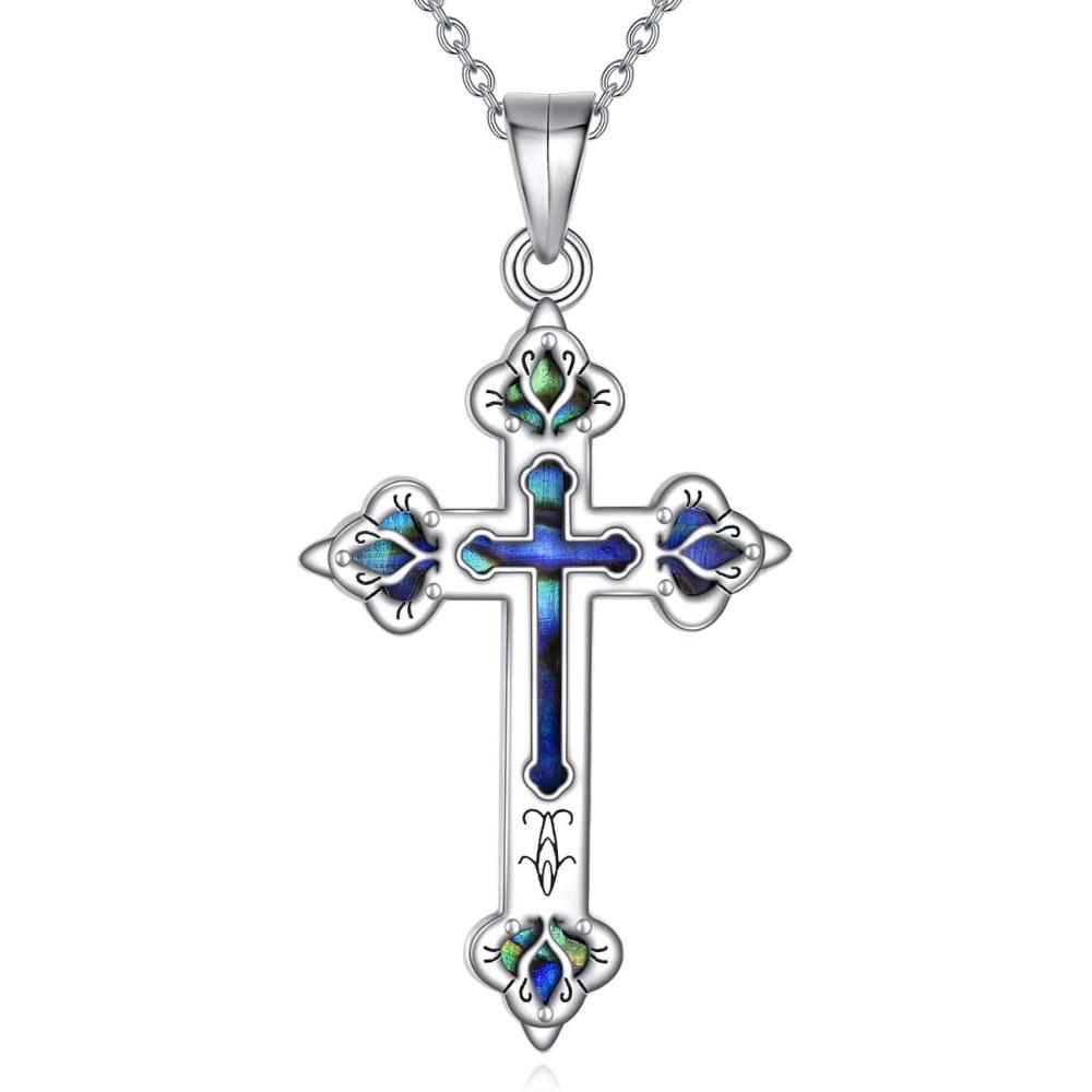 image:imageYFN Cross Necklace 925 Sterling Silver Celtic Knot Cross Infinity Heart Love Pendant Necklace 18SilverCross Necklace with Abalone