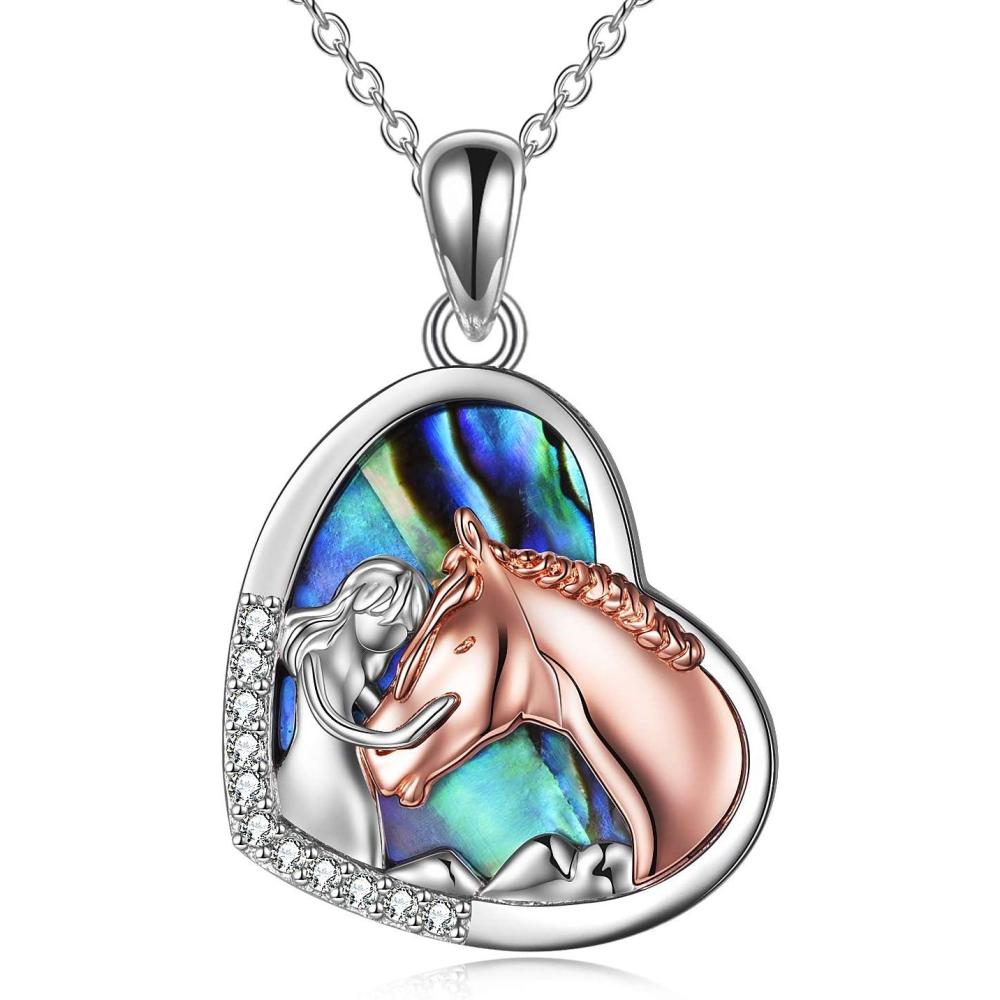 image:imageYFN Horse Pendant Necklace Jewelry 925 Sterling Silver Women Embrace Horse Gift for WomenAbalone Shell Horse Necklace