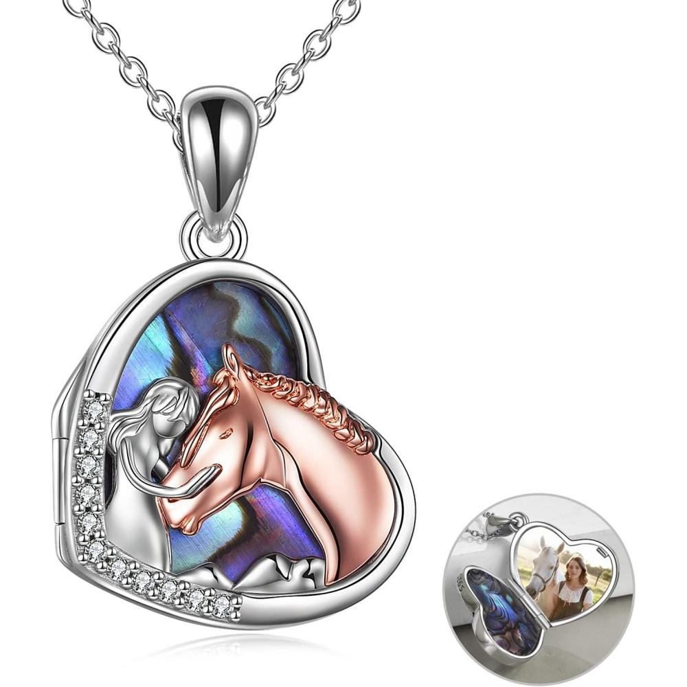 image:imageYFN Horse Pendant Necklace Jewelry 925 Sterling Silver Women Embrace Horse Gift for WomenBHorse Locket Necklace
