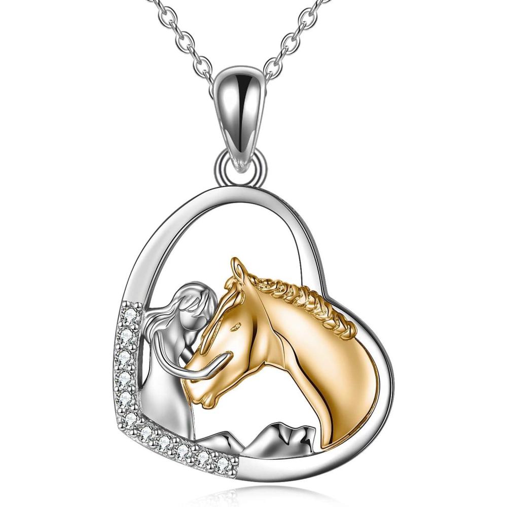 image:imageYFN Horse Pendant Necklace Jewelry 925 Sterling Silver Women Embrace Horse Gift for WomenGold Horse Necklace