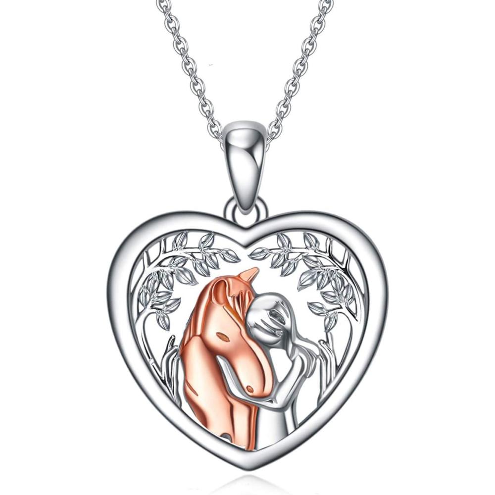 image:imageYFN Horse Pendant Necklace Sterling Silver Women Embrace Horse Gift for Women Horse Loverwomen with Horse Necklace