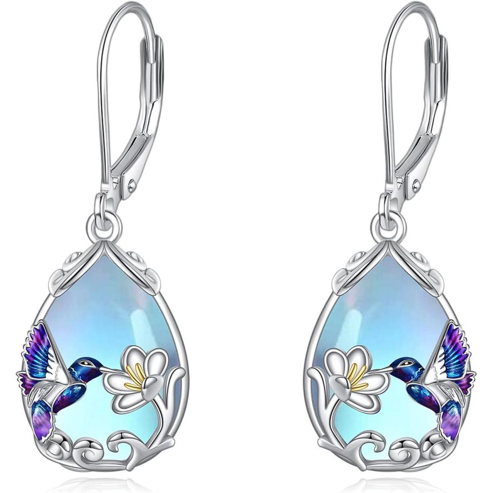 image:imageYFN Hummingbird Earrings Bird Dangle 925 Sterling Silver Jewelry Gifts for WomenSilverHummingbird Moon Earrings