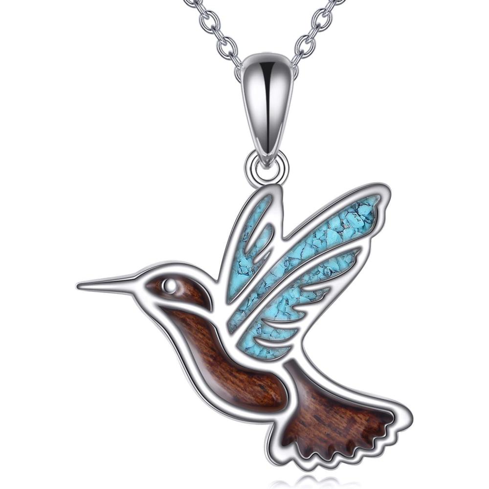 image:imageYFN Hummingbird Necklace Sterling Silver Jewelry Hummingbird Gifts for WomenSilverTurquoise Hummingbird Necklace