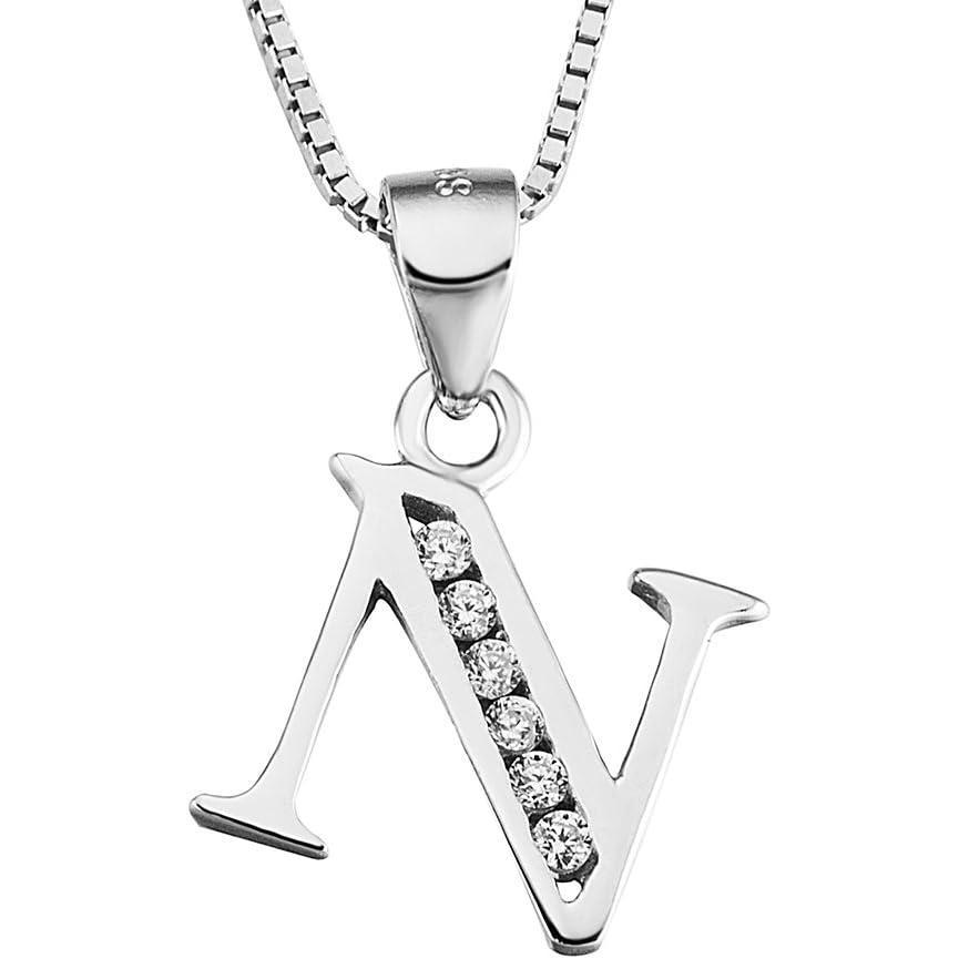 image:imageYFN Initial Pendant Necklace Sterling Silver with Cubic Zirconial 26 Letter Alphabet Jewelry Gifts for WomenAlphabet N