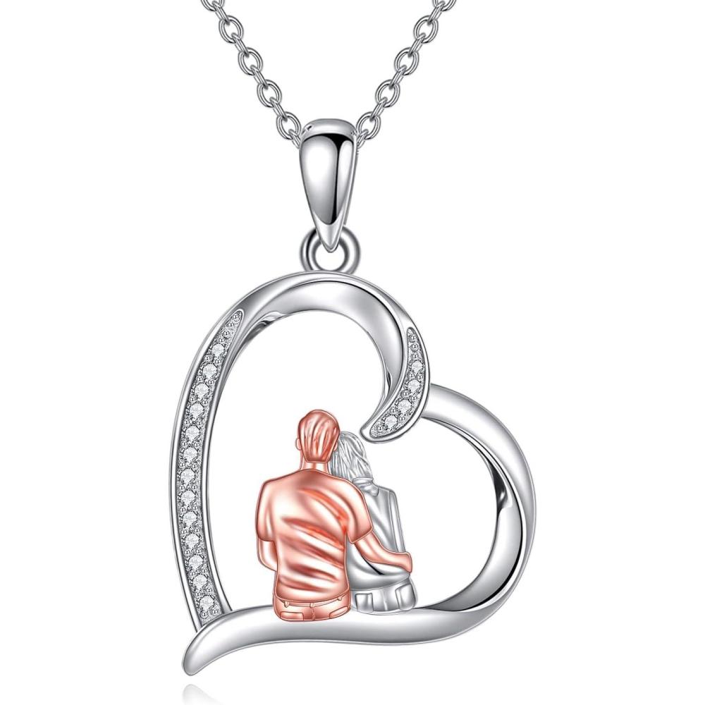 image:imageYFN Mom amp Sister Necklace Sterling Silver Heart Pendant Jewelry WifeGirlfriend Birthday GiftSilverNecklace for Wife Girlfriend