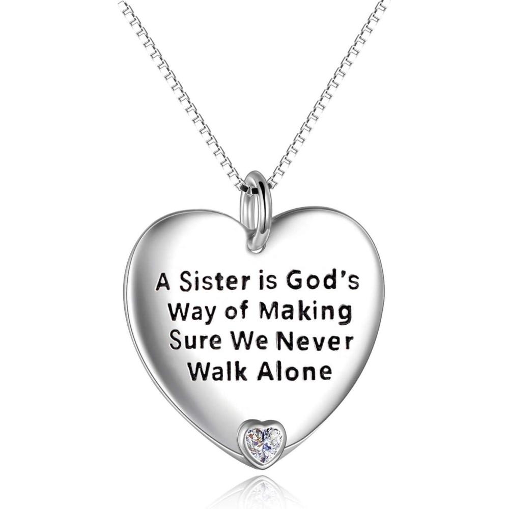 image:imageYFN Mom amp Sister Necklace Sterling Silver Heart Pendant Jewelry WifeGirlfriend Birthday GiftWhite
