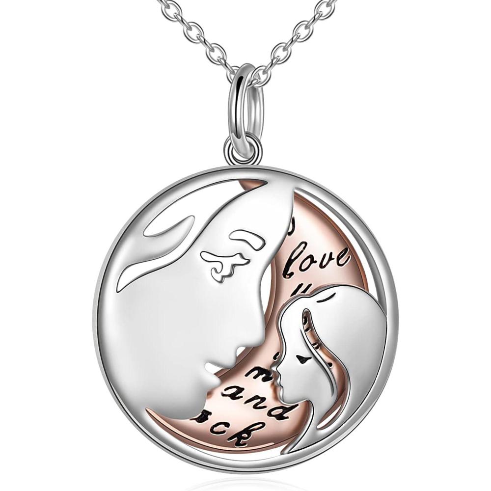image:imageYFN Mothers Day Gifts Sterling Silver Mother daughter Pendant Necklace Mom Jewelry for Women Mama DaughterRose Gold Moon