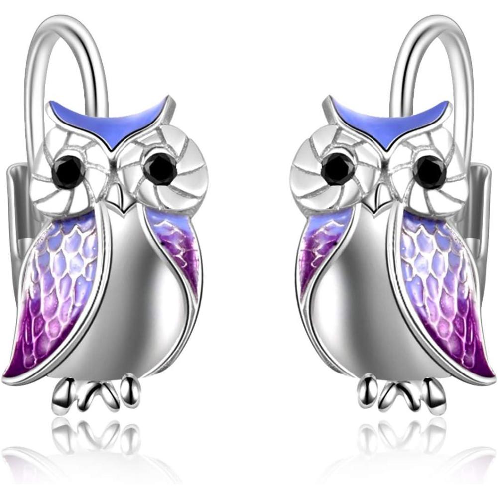 image:imageYFN Owl Earrings for Women Sterling Silver Cat Earrings for Cat Lovers Gift Drop Leverback Earrings for GirlsOwl Earrings