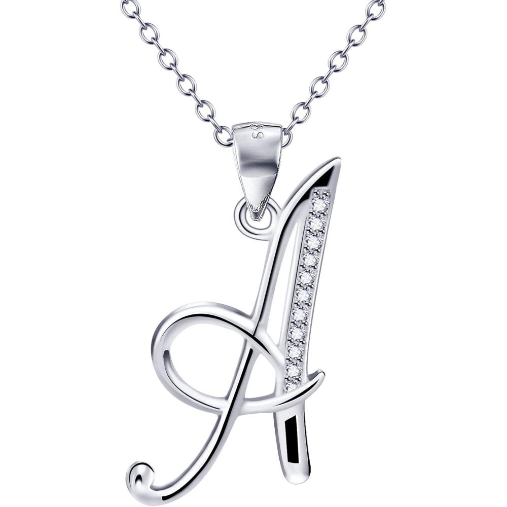 image:imageYFN S925 Sterling Silver Cubic Zirconia 26 Letters Alphabet Pendant Necklace