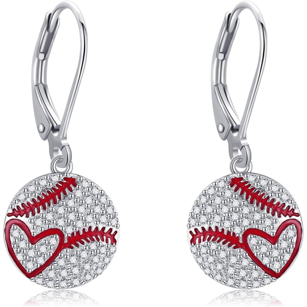 image:imageYFN Sports Jewelry Earrings 925 Sterling Silver Baseball Softball Basketball Rugby Football Tennis Volleyball Earrings for Women and Sports Fans Giftssilver