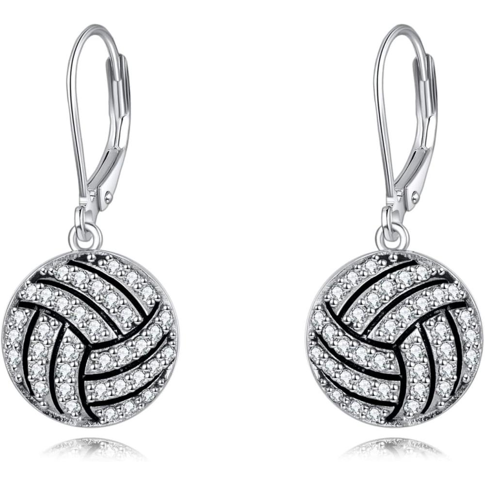 image:imageYFN Sports Jewelry Earrings 925 Sterling Silver Baseball Softball Basketball Rugby Football Tennis Volleyball Earrings for Women and Sports Fans Giftswhite volleyball
