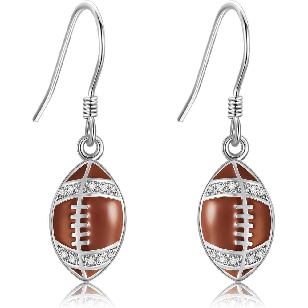 image:imageYFN Sports Jewelry Earrings 925 Sterling Silver Baseball Softball Basketball Rugby Football Tennis Volleyball Earrings for Women and Sports Fans Giftswhite orange football