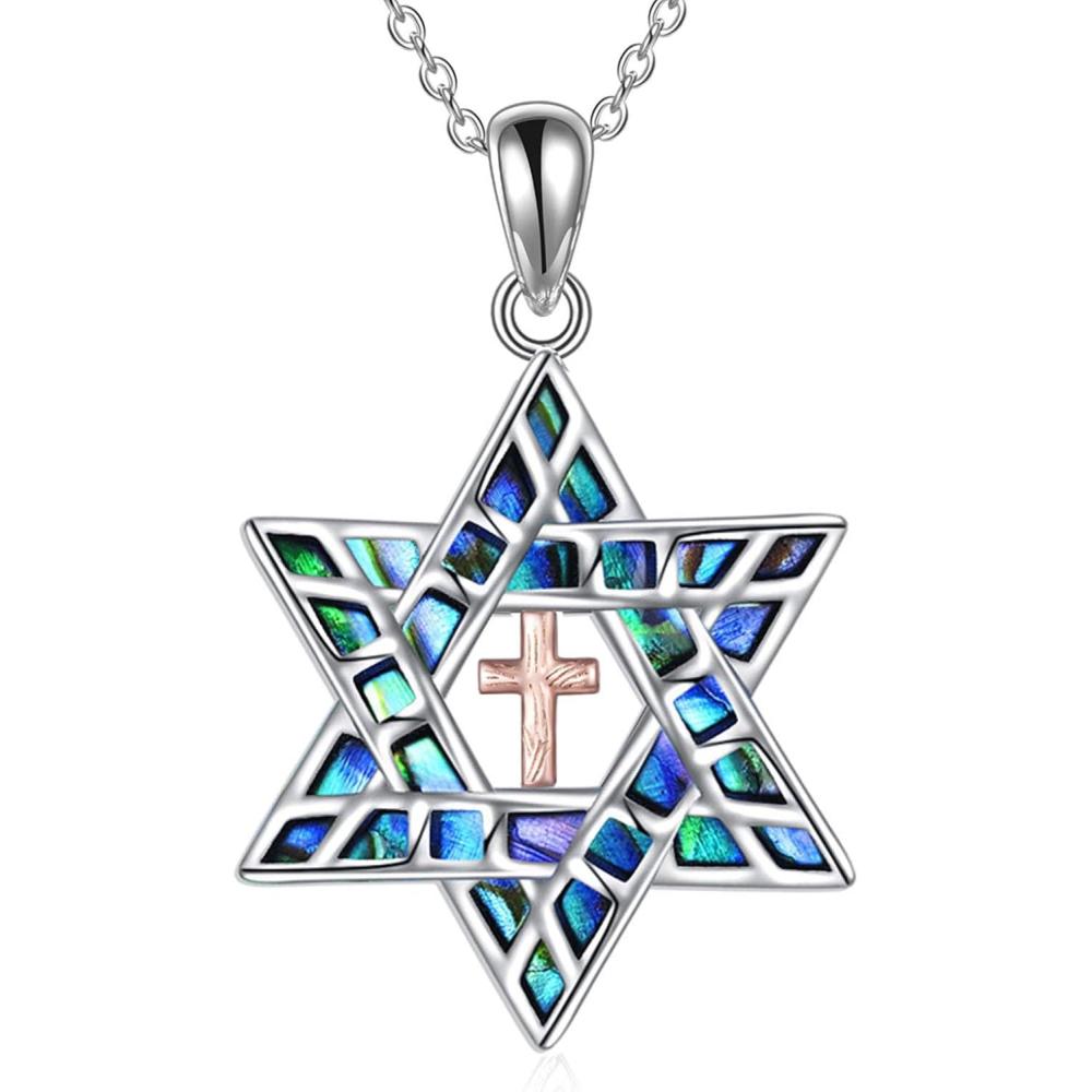 image:imageYFN Star of David Necklace Sterling Silver Jewish Christian Jewelry Gifts with 18 ChainAbaloneStar of David Necklace