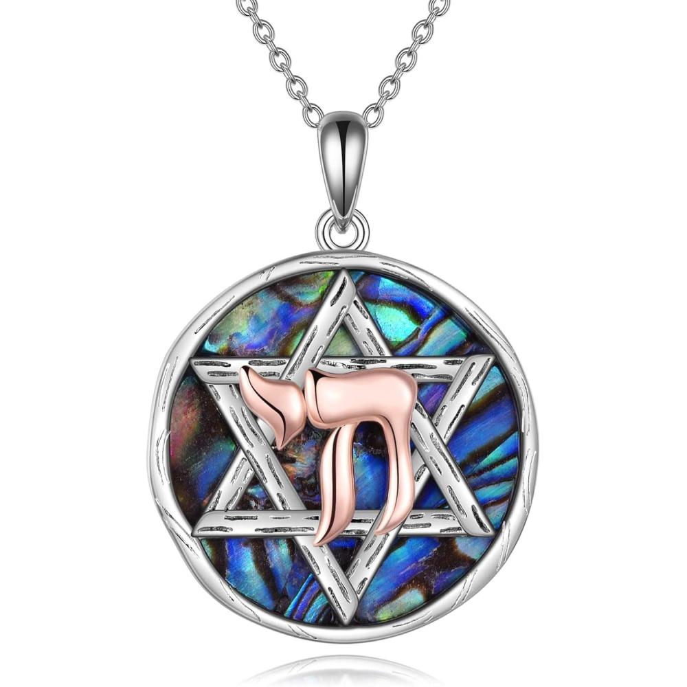 image:imageYFN Star of David Necklace Sterling Silver Jewish Christian Jewelry Gifts with 18 ChainStar of David Necklace with Abalone