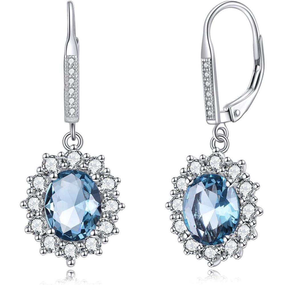 image:imageYFN Sterling Silver Created Oval Cut Birthstone Drop Dangle Women Leverback Earrings Gifts for Women MomMarch Birthstone Earring