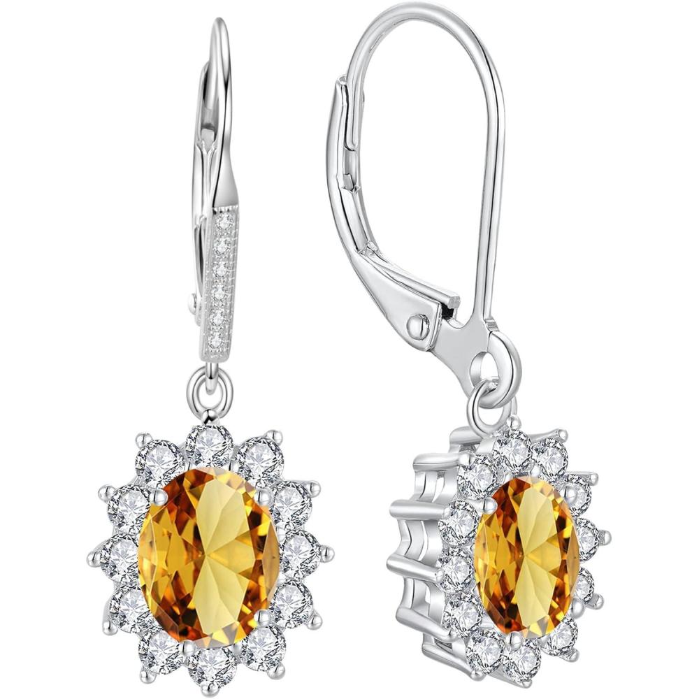 image:imageYFN Sterling Silver Created Oval Cut Birthstone Drop Dangle Women Leverback Earrings Gifts for Women MomNovember Birthstone Earrings