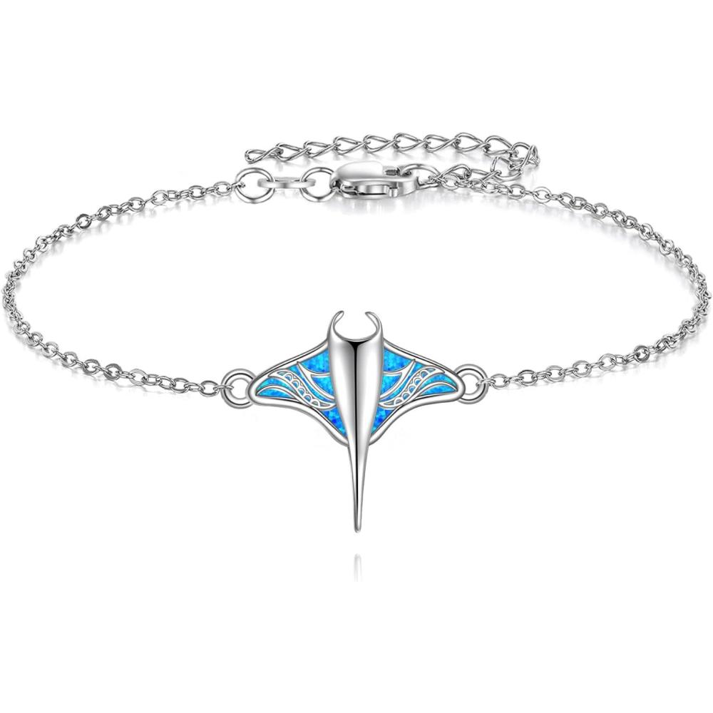 image:imageYFN Stingray Bracelet Sterling Silver Blue Opal Manta Ray Charm Bracelet Stingray Jewelry for Women Manta Ray Gifts for Mom