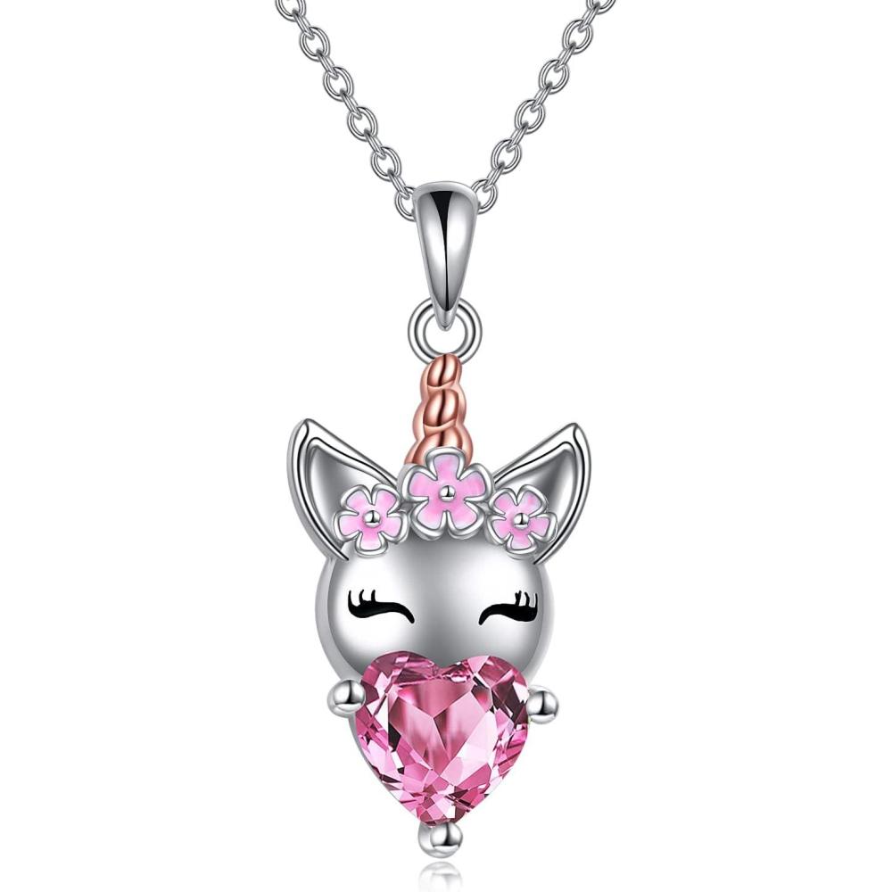 image:imageYFN Unicorns Gifts for Women Unicorn Pendant Necklace 925 Sterling Silver Unicorn Jewelry for MomPink