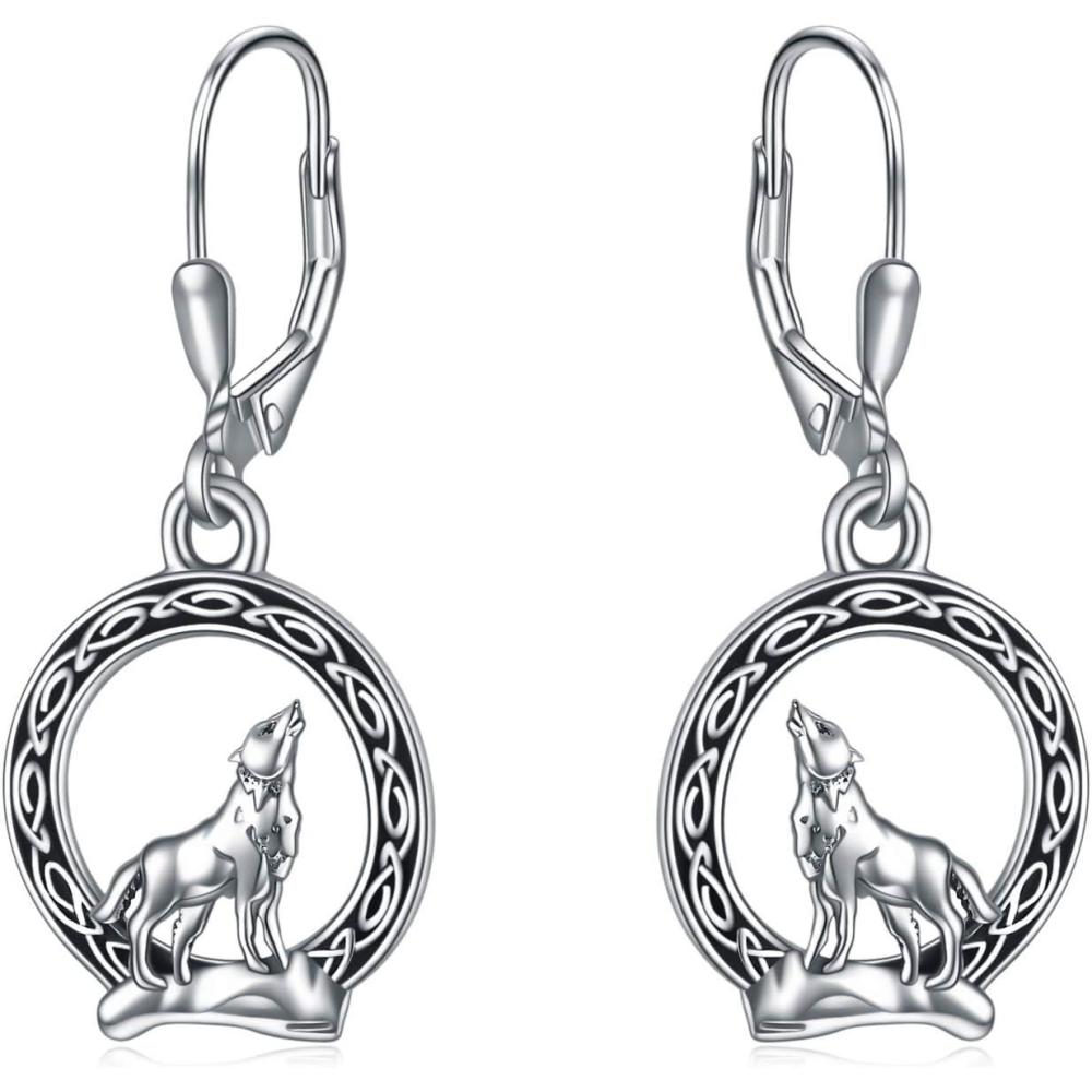 image:imageYFN Viking Wolf Dangle Drop Earrings Sterling Silver Norse Celtic Wolf Moon Earrings for WomenWolf Earrings
