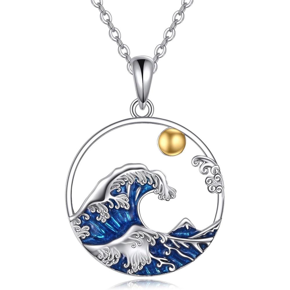 image:imageYFN Wave Necklace Sterling Silver Ocean Wave Pendant Necklace Beach Jewelry for Women GiftsBlue Wave Necklace
