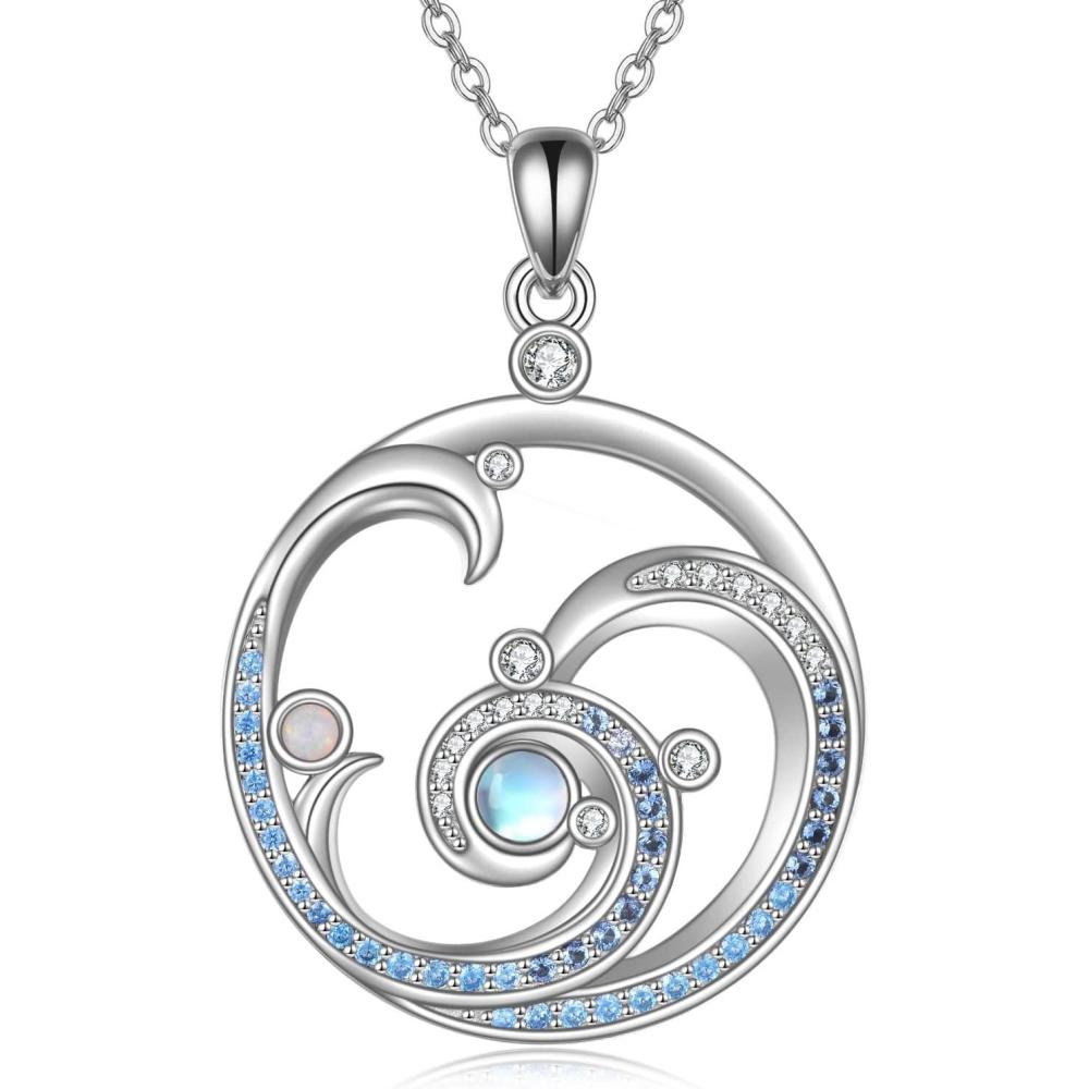image:imageYFN Wave Necklace Sterling Silver Ocean Wave Pendant Necklace Beach Jewelry for Women GiftsMoonstone Wave