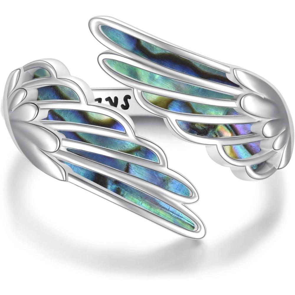 image:imageYFN Wing Ring Sterling Silver Angel Wing Adjustable Ring Size 7 Abalone Always With You Jewelry Gifts for Women