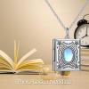 Photo Locket Necklace 925 Sterling Silver Book Necklace that Holds Pictures Birthday Gifts for Women Mom(Book with Moonstone)